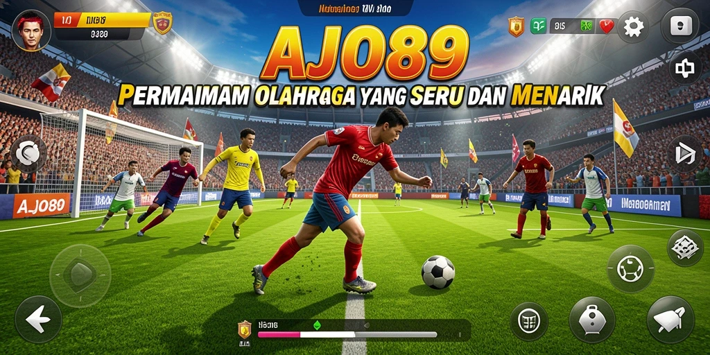 Screenshot utama AJO89 menampilkan aksi pertandingan olahraga yang mendebarkan.