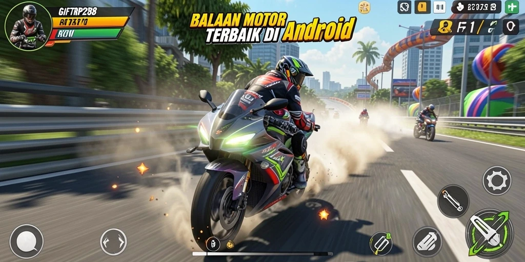 Tampilan gameplay seru balapan motor di GIFTRP288.