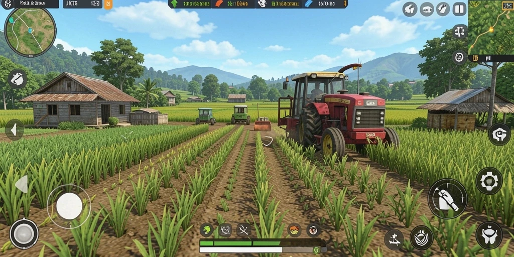 Tangkapan layar JKT8 menunjukkan pemain merawat ladang dengan tanaman yang subur.