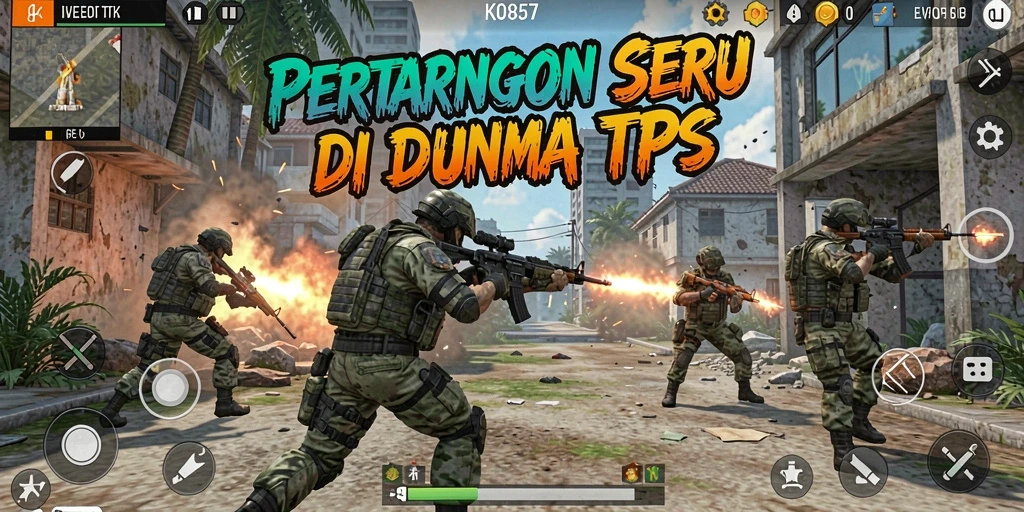 Screenshot utama KO857 menampilkan aksi seru dalam pertempuran TPS.