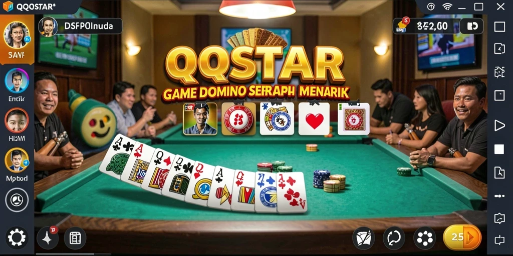 Tangkapan layar QQSTAR menampilkan gameplay seru permainan Domino.