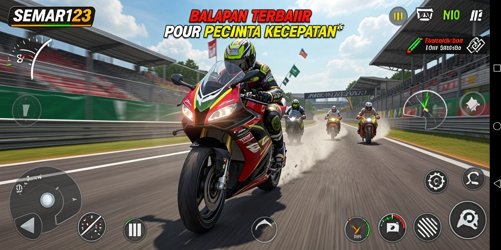 Screenshot SEMAR123 menampilkan aksi balapan motor yang mendebarkan.